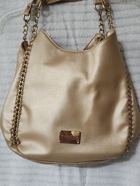bebe Metallic Gold Chain-Detail Shoulder Bag